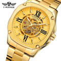 Fashion WINNER 292 Men Automatic Mechanical Watch Rose Golden Hollow Skeleton Watches Stainless Steel Male Waterproof Clock